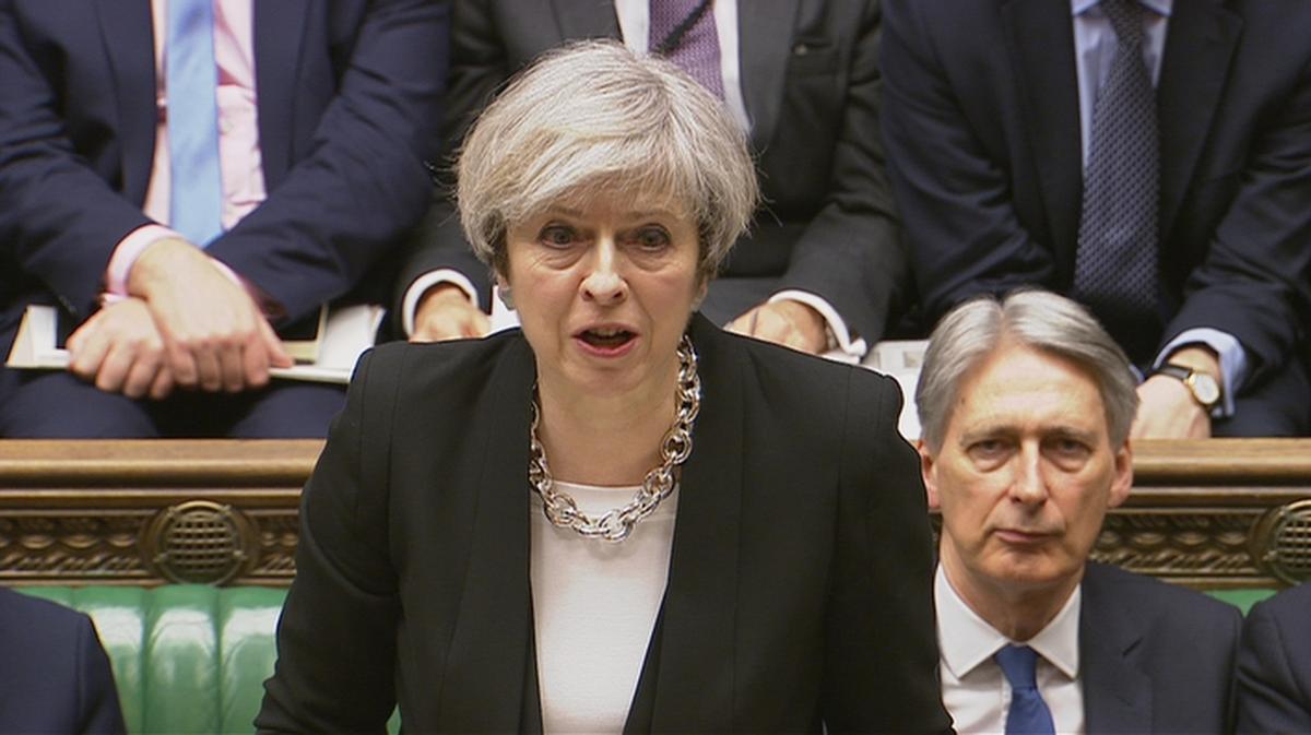 Britain's Prime Minister Theresa May speaks in Parliament the morning after an attack in Westminster in London on March 23, 2017. (Parliament TV/Handout via REUTERS)