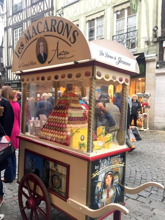 An advertisement in Rouen for Les larmes de Jeanne d'Arc (Tears of Joan of Arc) chocolate and confectionary made by artisan-chocolatier Jean-Marie Auzou. (Jana Graber)