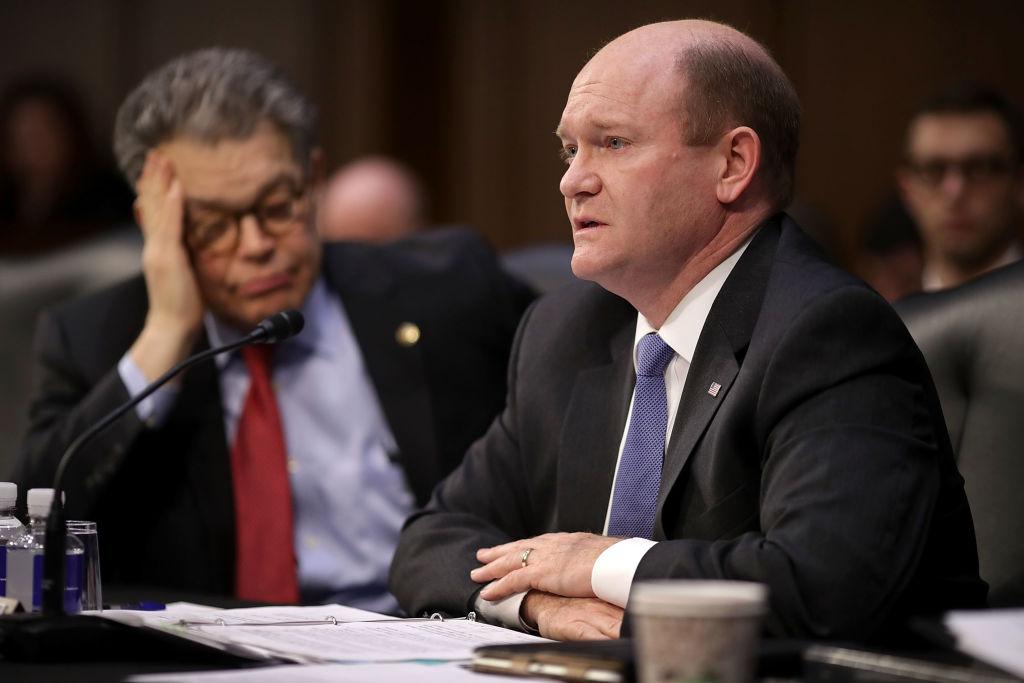 Senate Judiciary Committee member Sen. Chris Coons (D-DE) (R) during a committee meeting in the Hart Senate Office Building on Capitol Hill in Washington April 3, 2017. (Chip Somodevilla/Getty Images)