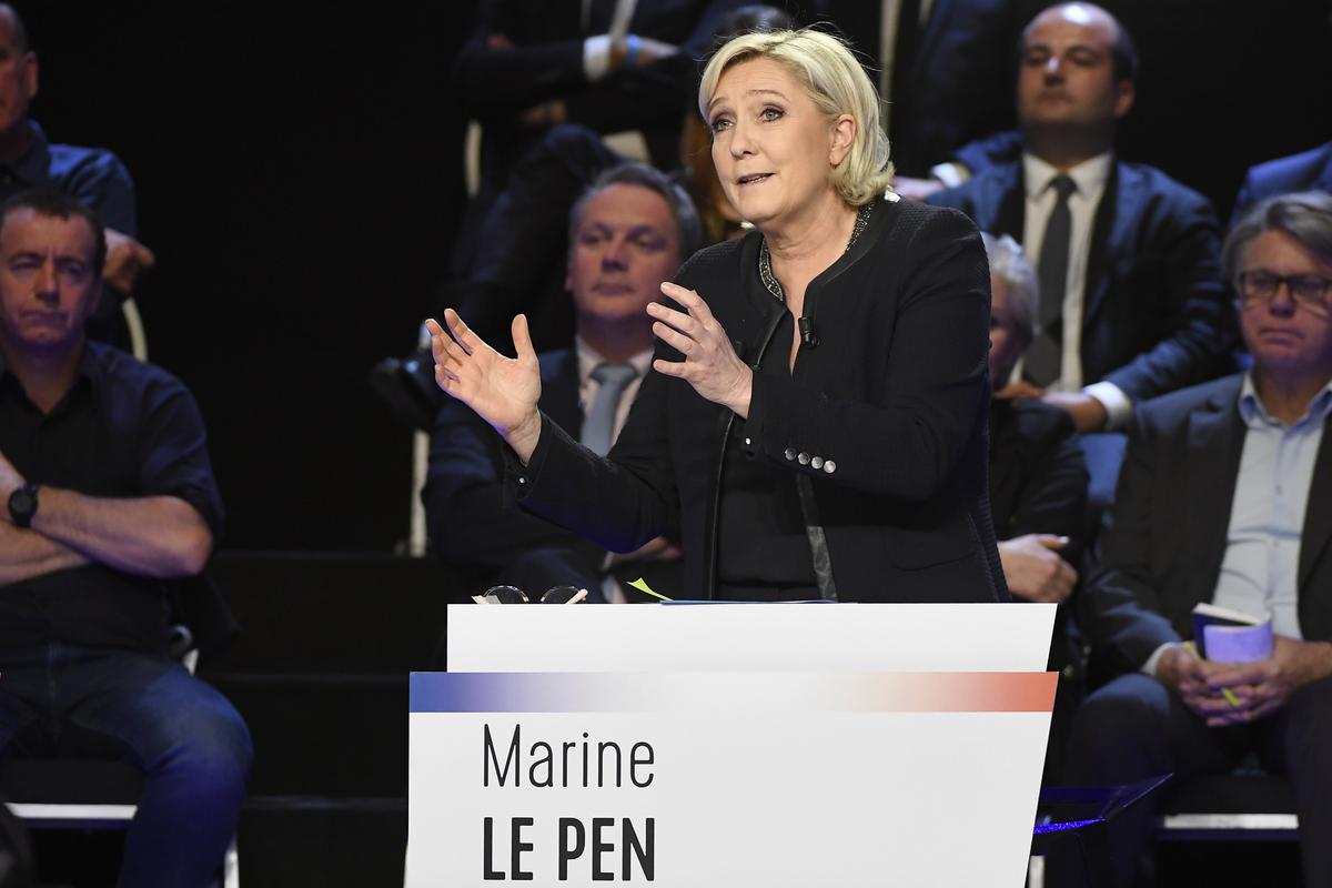 Marine Le Pen of French National Front (FN) attends a prime-time televised debate for the candidates at French 2017 presidential election in La Plaine Saint-Denis, near Paris, France on April 4, 2017. (REUTERS/Lionel Bonaventure/Pool)