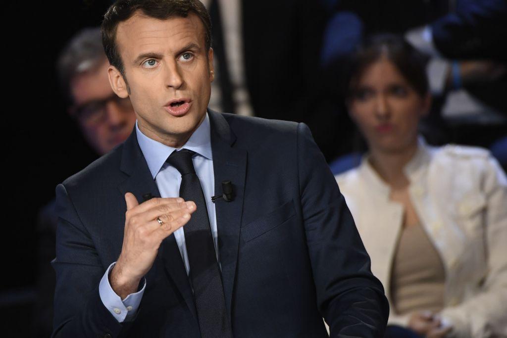 French presidential election candidate for the En Marche! movement Emmanuel Macron during a debate organized by the French private TV channels BFM TV and CNews, between the eleven candidates for the French presidential election in La Plaine-Saint-Denis on April 4, 2017. (LIONEL BONAVENTURE/AFP/Getty Images)