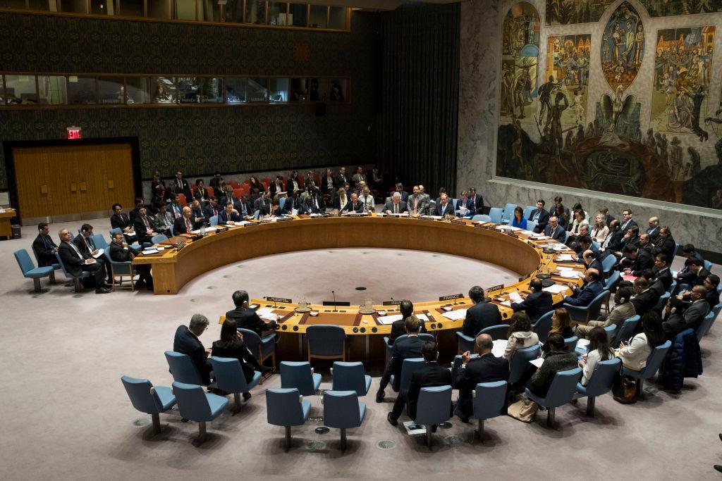 Members of the United Nations Security Council meet at U.N. headquarters, in New York City on April 5, 2017. (Drew Angerer/Getty Images)