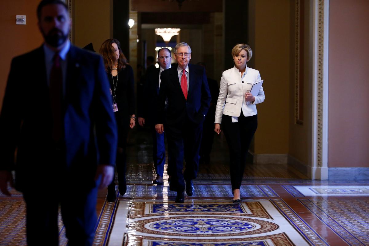 U.S. Senate Majority Leader Mitch McConnell walks to the Senate Chamber on Capitol Hill in Washington on April 6, 2017. (REUTERS/Eric Thayer)