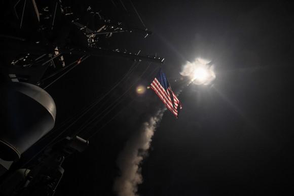 U.S. Navy guided-missile destroyer USS Porter conducts strike operations against Syria while in the Mediterranean Sea. (Ford Williams/Courtesy U.S. Navy)