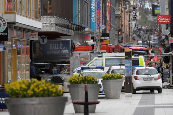 People were killed when a truck crashed into department store Ahlens on Drottninggatan, in central Stockholm, Sweden April 7, 2017. (TT News Agency/Anders Wiklund/via REUTERS)