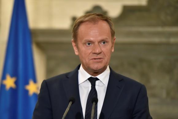 European Council's President Donald Tusk addresses media in Athens on April 5, 2017. (LOUISA GOULIAMAKI/AFP/Getty Images)