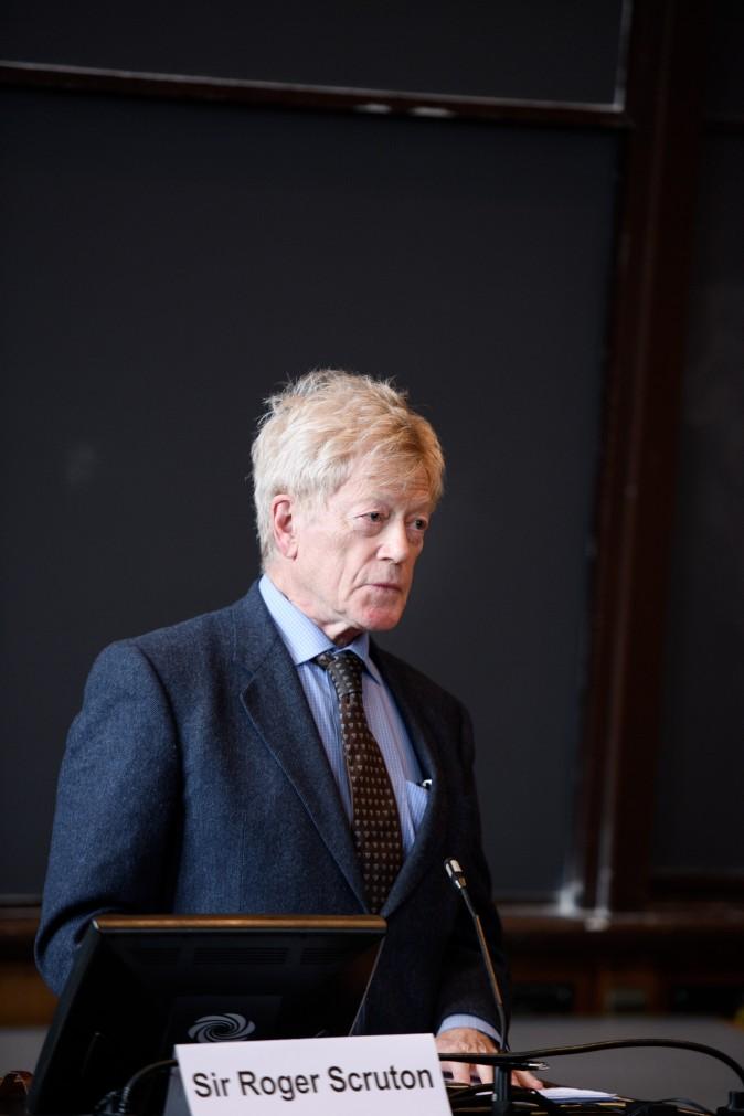 Sir Roger Scruton, writer and philosopher; Senior Fellow of Ethics and Public Policy Center, gives a public lecture at the James Madison Program in American Ideals and Institutions event, "The Achievements of Sir Roger Scruton," at Princeton University, on April 3, 2017. (Sameer A. Khan)