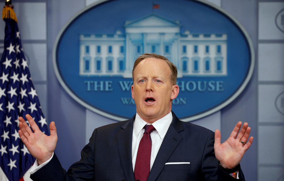 White House spokesman Sean Spicer during a press briefing at the White House in Washington on March 24, 2017. (REUTERS/Kevin Lamarque)