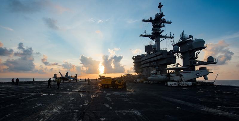 The aircraft carrier USS Carl Vinson (CVN 70) transits the South China Sea on April 8, 2017. (U.S. Navy photo by Mass Communication Specialist 3rd Class Matt Brown/Handout via Reuters)