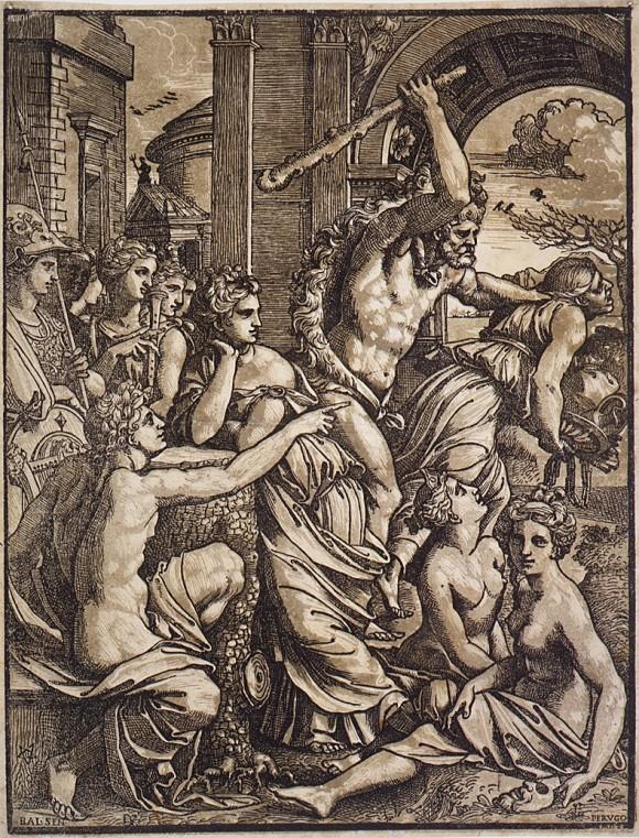 "Hercules chasing Avarice from the Temple of the Muses," circa 1510–1530, by Ugo da Carpi.