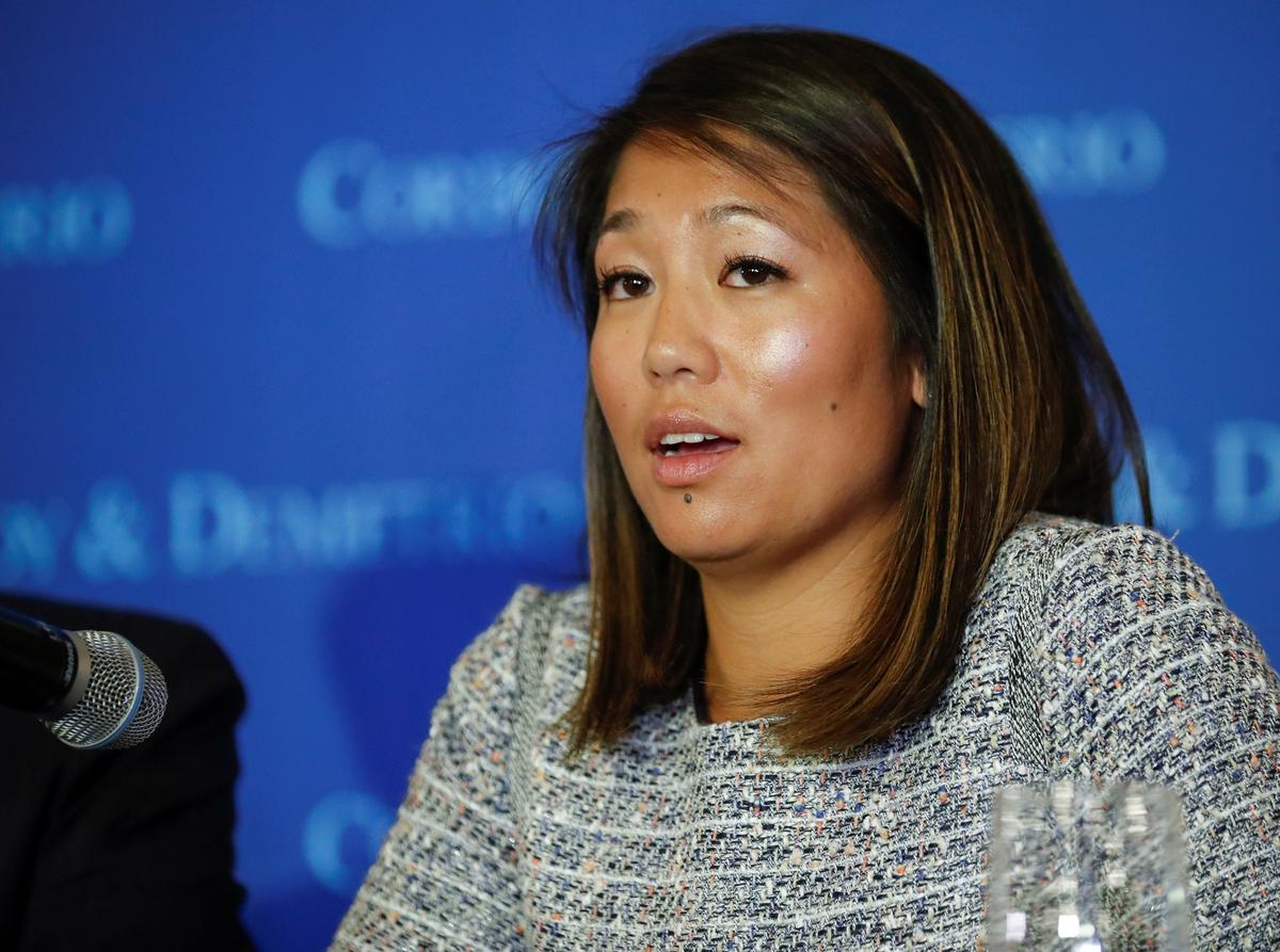 Crystal Dao Pepper, daughter of Dr. David Dao, speaks during a news conference at Union League Club in Chicago, Ill., on April 13, 2017. (REUTERS/Kamil Krzaczynski)