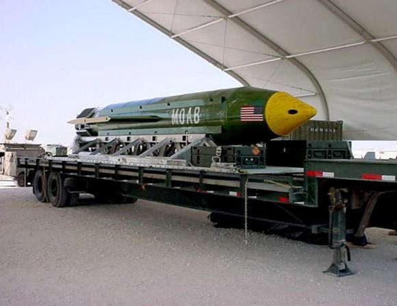 The GBU-43/B Massive Ordnance Air Blast (MOAB) bomb is pictured in this undated handout photo. Elgin Air Force (Base/Handout via REUTERS)