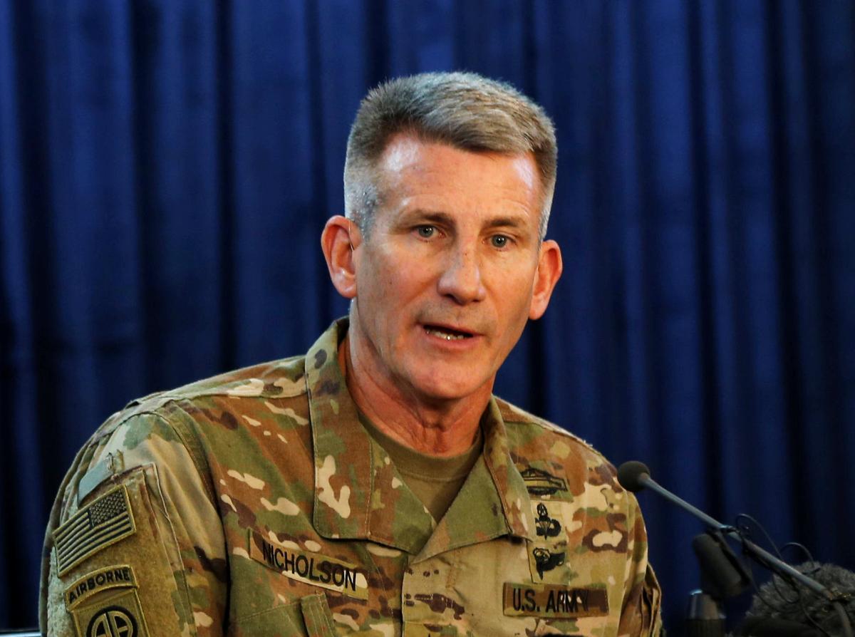 U.S. Army General John Nicholson, Commander of Resolute Support forces and U.S. forces in Afghanistan during a news conference in Kabul, Afghanistan on April 14, 2017. (REUTERS/Omar Sobhani)