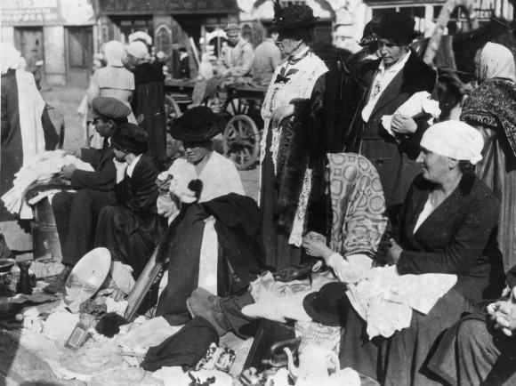 Women trying to sell their ornaments and clothes in a street market in October 1921, during the Russian famine of 1921–22. (Topical Press Agency/Getty Images)