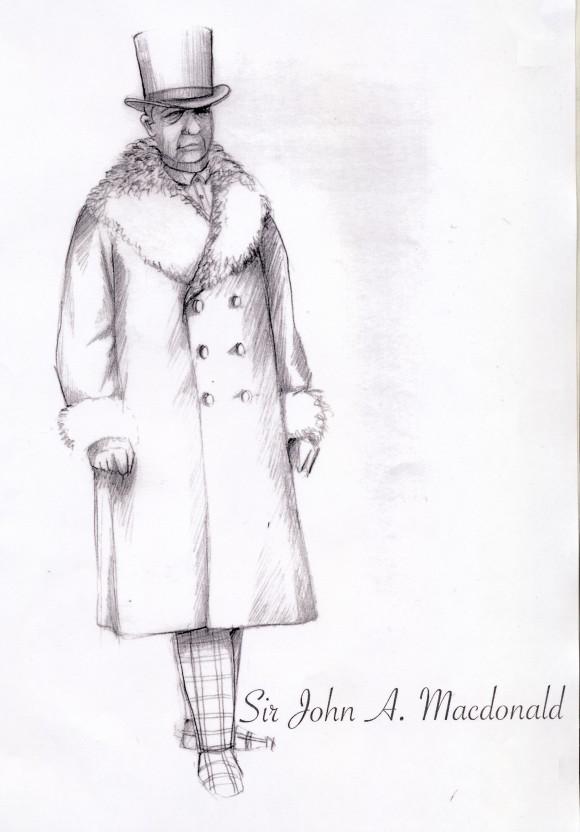 A sketch of John A. Macdonald's costume in "Louis Riel." (Courtesy of the Canadian Opera Company)