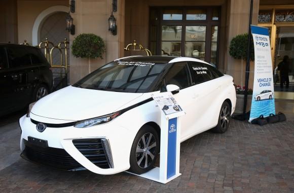 A Toyota Mirai on display at EMA Impact Summit Presented by Toyota Mirai at Montage Beverly Hills in Beverly Hills, California on March 23, 2017. (Joe Scarnici/Getty Images for Toyota Mirai)