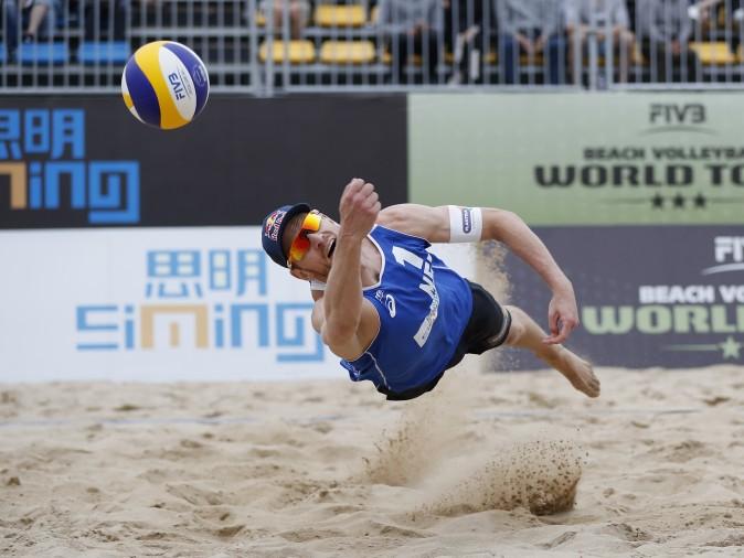 Alexander Brouwer of Netherlands in action at the FIVB Beach Volleyball World Tour Xiamen Open 2017 on in Xiamen, China, on April 23, 2017. (Kevin Lee/Getty Images)