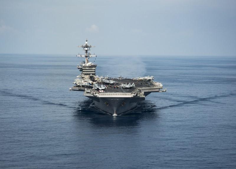 The aircraft carrier USS Carl Vinson transits the South China Sea while conducting flight operations on April 9, 2017. (Z.A. Landers/Courtesy U.S. Navy/Handout via REUTERS)
