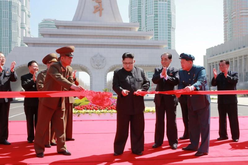 North Korea's leader Kim Jong Un cuts a ribbon during a ceremony in this undated photo released by North Korea's Korean Central News Agency (KCNA) in Pyongyang on April 16, 2017. (KCNA/via REUTERS)