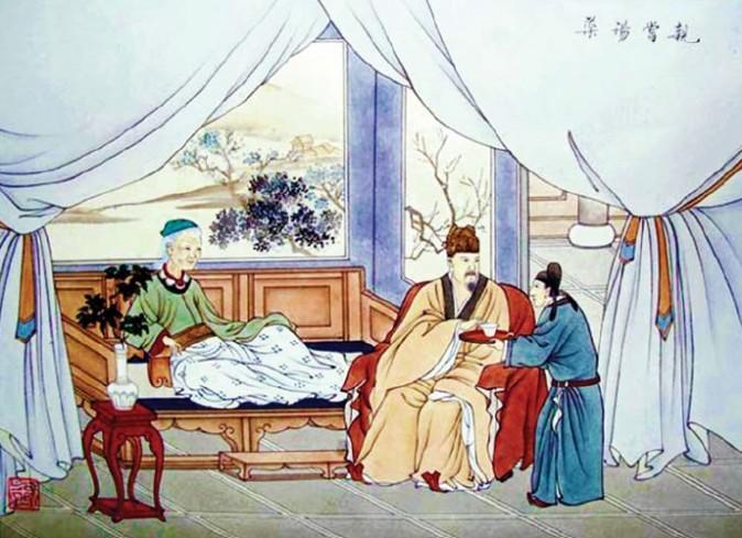 Emperor Han Wendi (Western Han Dynasty) tastes his mother's herbal medicine first, to ensure it is not too hot before feeding it to his sick mother.