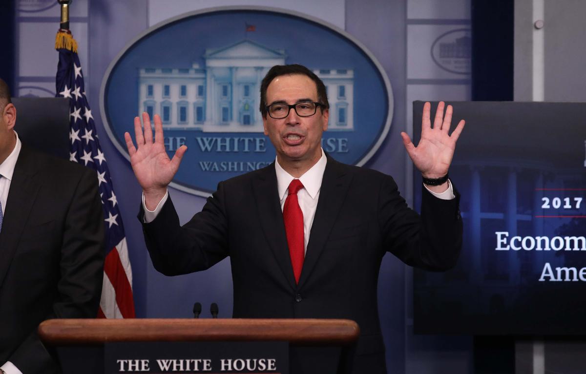Treasury Secretary Steven Mnuchin ends a briefing after unveiling the Trump administration's tax reform proposal in the White House briefing room in Washington on April 26, 2017. (REUTERS/Carlos Barria)