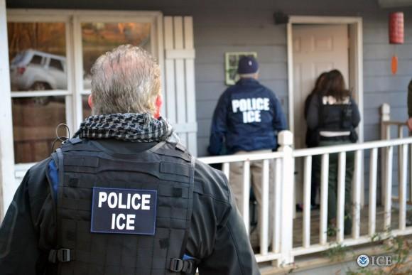 ICE agents during an operation aimed at immigration fugitives and criminals in Atlanta on Feb. 9, 2017. (ICE)
