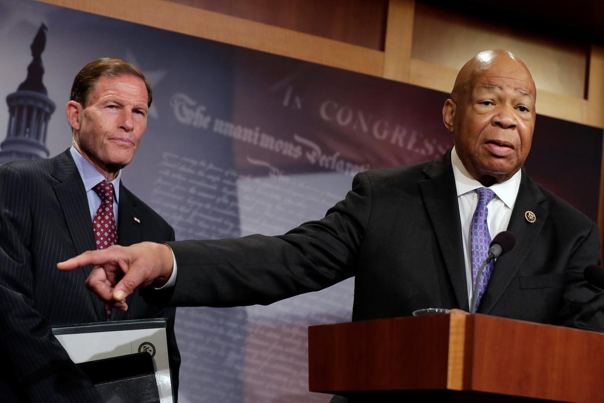 House Oversight and Government Reform Committee ranking member Representative, Elijah Cummings (D-MD) speaks about former national security adviser Michael Flynn during a news conference on President Trump's first 100 days on Capitol Hill in Washington on April 27, 2017. (REUTERS/Yuri Gripas)