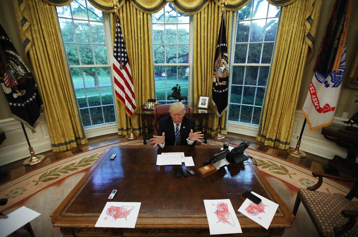 President Donald Trump during an interview with Reuters in the Oval Office of the White House in Washington on April 27, 2017. (REUTERS/Carlos Barria)