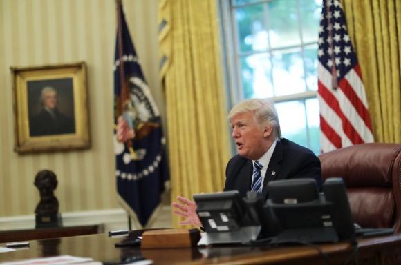 President Donald Trump during an interview with Reuters in the Oval Office of the White House in Washington on April 27, 2017. (REUTERS/Carlos Barria)