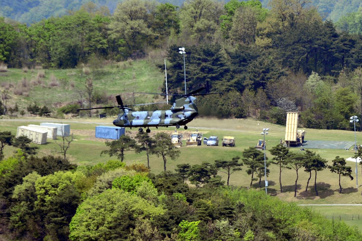 A Terminal High Altitude Area Defense (THAAD) interceptor (R) is seen in Seongju, South Korea on April 26, 2017. (Lee Jong-hyeon/News1 via REUTERS)
