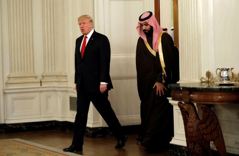 President Donald Trump and Saudi Deputy Crown Prince and Minister of Defense Mohammed bin Salman enter the State Dining Room of the White House in Washington on March 14, 2017. (REUTERS/Kevin Lamarque)