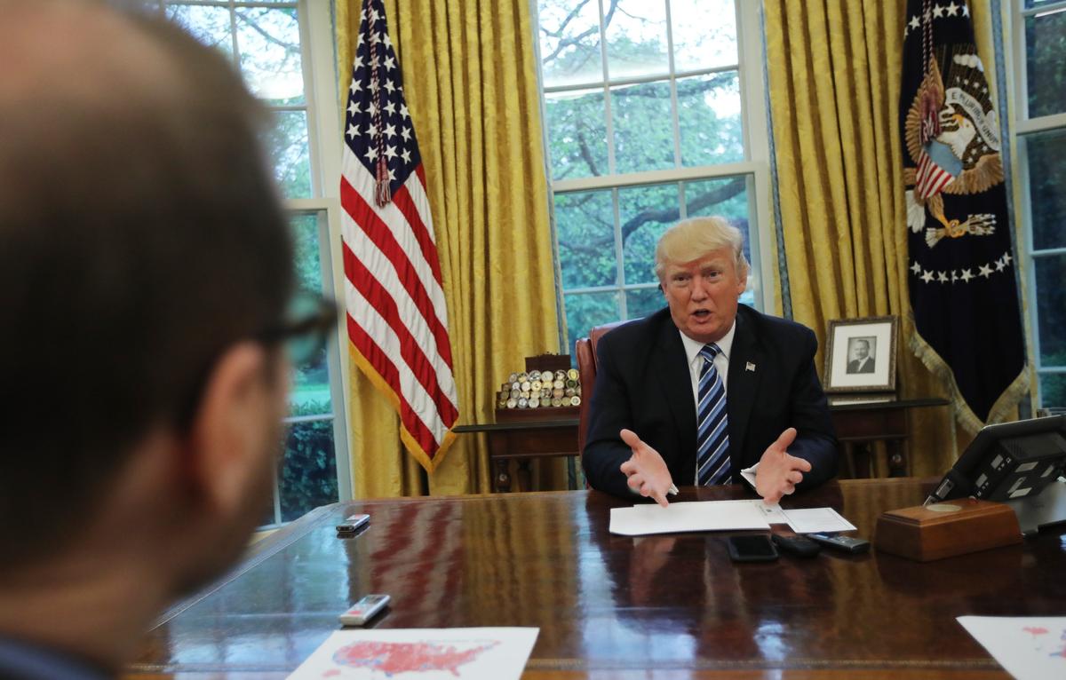 President Donald Trump speaks during an interview with Reuters in the Oval Office of the White House in Washington on April 27, 2017. (REUTERS/Carlos Barria)