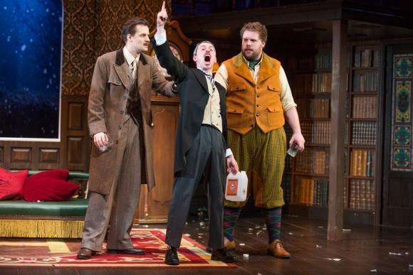 The creators of "The Play That Goes Wrong," (L–R) Henry Shields, Jonathan Sayer, and Henry Lewis, also appear in the play. (Jeremy Daniel)