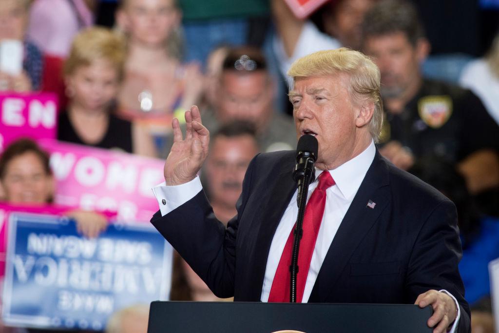 President Donald Trump (C) speaks during a 'Make America Great Again' rally in Harrisburg, Pa., on April 29, 2017. (JIM WATSON/AFP/Getty Images)