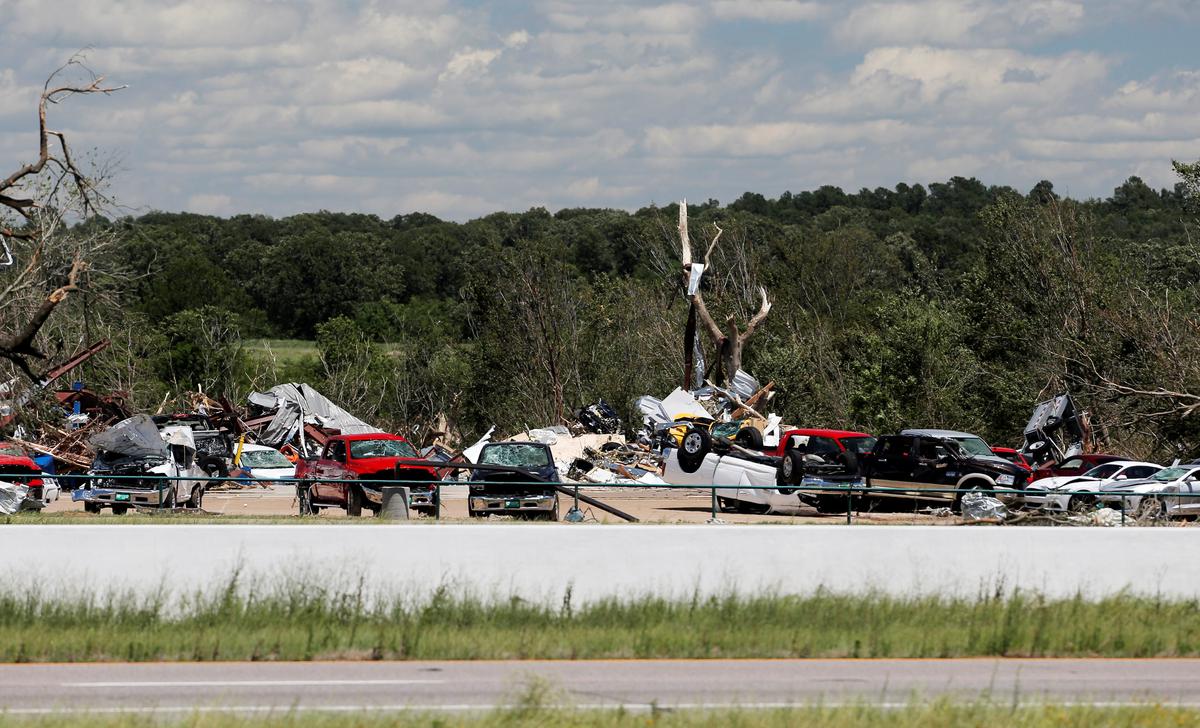 A business damaged by tornadoes is seen in Canton, Texas on April 30, 2017. (REUTERS/Brandon Wade)