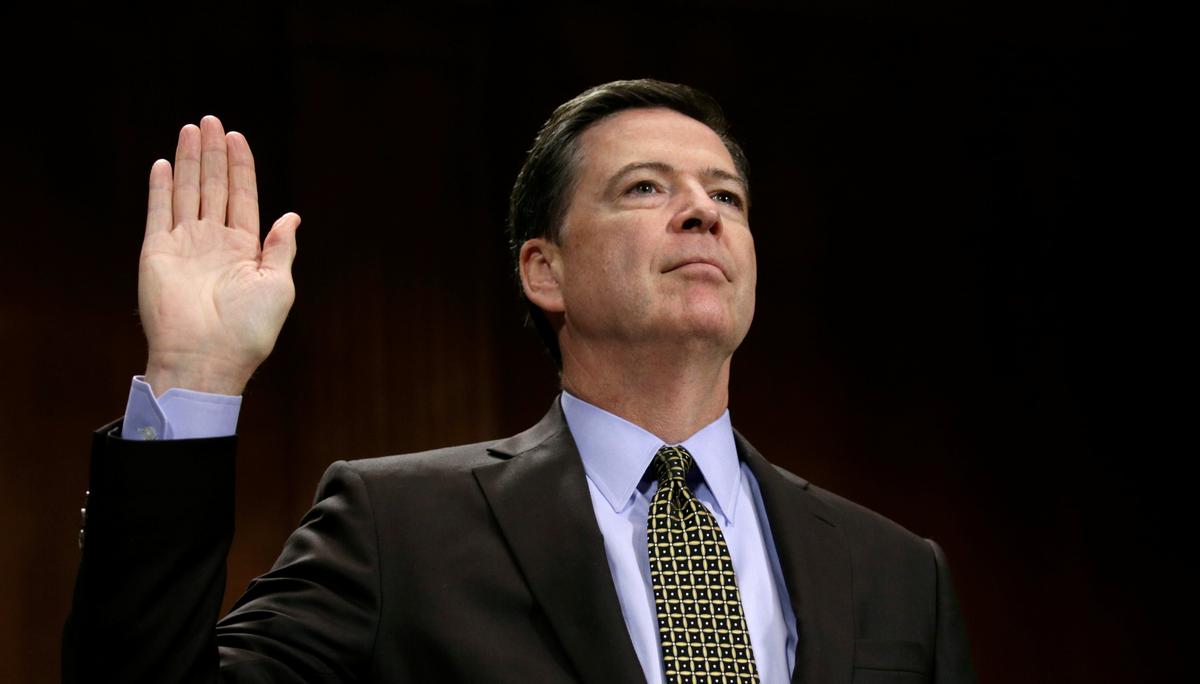 FBI Director James Comey is sworn in to testify before a Senate Judiciary Committee hearing on "Oversight of the Federal Bureau of Investigation" on Capitol Hill in Washington on May 3, 2017. (REUTERS/Kevin Lamarque)