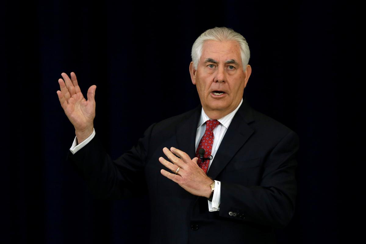 Secretary of State Rex Tillerson delivers remarks to the employees at the State Department in Washington on May 3, 2017. (REUTERS/Yuri Gripas)