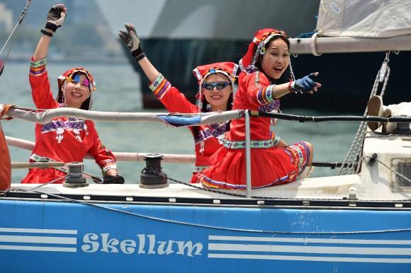 Maidens of Hong Kong sailing 'Skellum' during the RHKYC Nations Cup on Sunday April 30, 2017. (Bill Cox/Epoch Times)