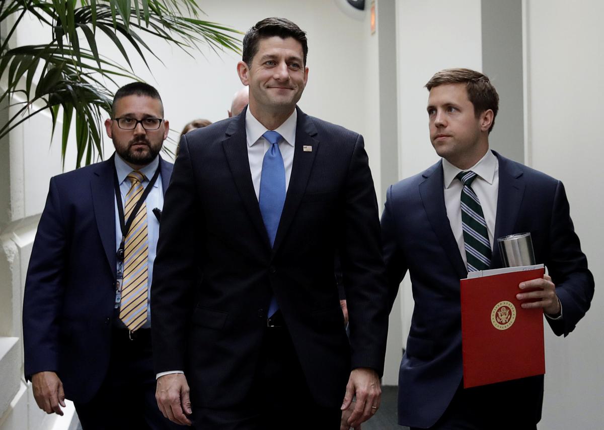 Speaker of the House Paul Ryan smiles as he departs a meeting at the U.S. Capitol before a vote to repeal Obamacare in Washington on May 4, 2017. (REUTERS/Kevin Lamarque)