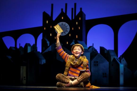 Charlie Bucket (Ryan Foust) as the endearing boy who loves all things chocolate. (Joan Marcus)