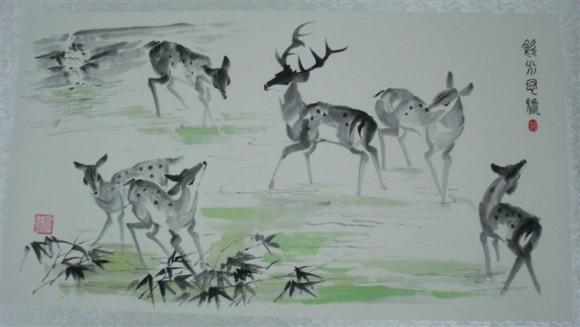 Chinese painting of a group of Deer. (Courtesy of Qiu Yan)