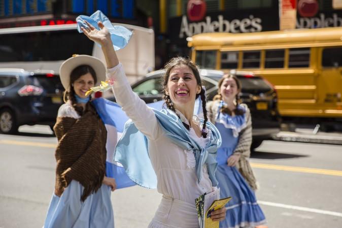 Falun Gong Practitioners from Argentina march in the World Falun Dafa Day parade in New York on May 12, 2017. (Samira Bouaou/The Epoch Times)