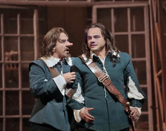Roberto Alagna as Cyrano and Atalla Ayan as Christian. (Ken Howard/Metropolitan Opera)