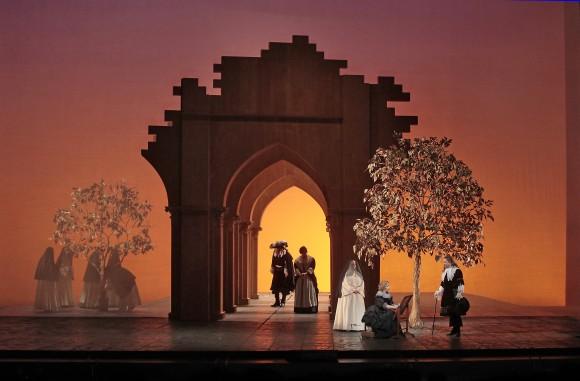 The final scene from Alfano's "Cyrano de Bergerac," with Natasha Katz's beautiful lighting. (Ken Howard/Metropolitan Opera)