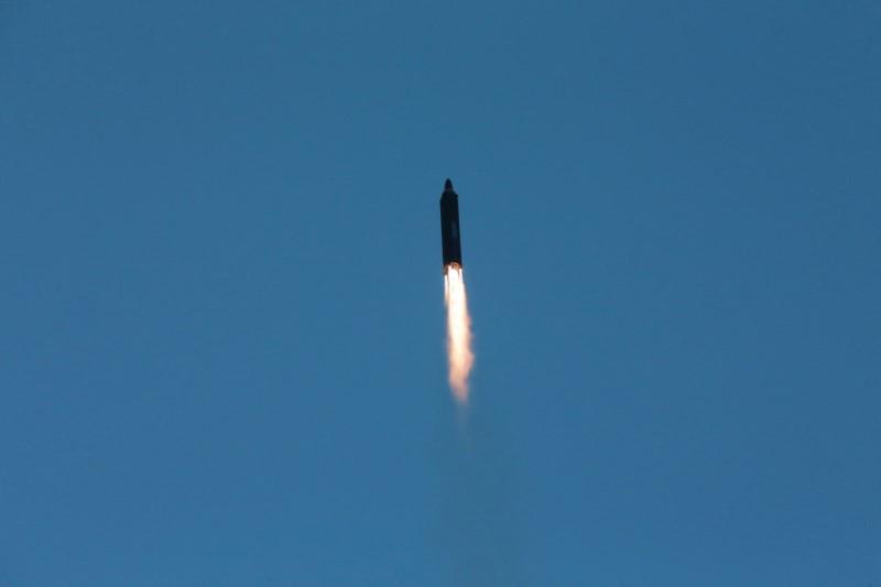 The long-range strategic ballistic rocket Hwasong-12 (Mars-12) is launched during a test in this undated photo released on May 15, 2017. (KCNA via REUTERS REUTERS)