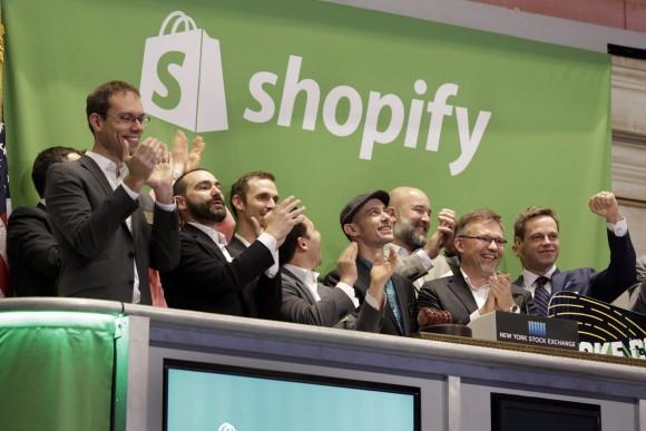 Shopify's IPO on May 21, 2015. The Canadian tech darling is now worth over $10 billion after raising just over $100 million at IPO. (AP Photo/Richard Drew)