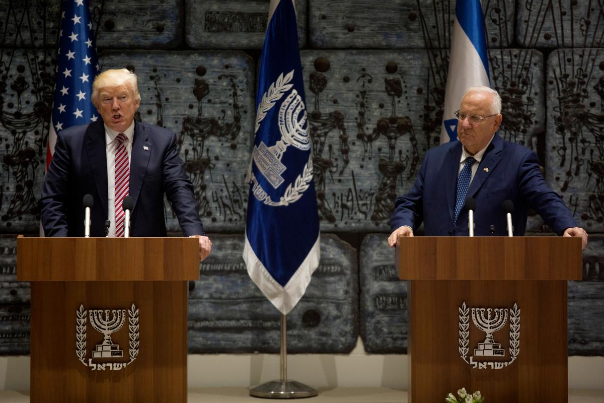 US President Donald Trump (L) speaks during a joint statement with Israel's President Reuven Rivlin at the President's House in Jerusalem, Israel on May 22, 2017. (Lior Mizrahi/Getty Images)