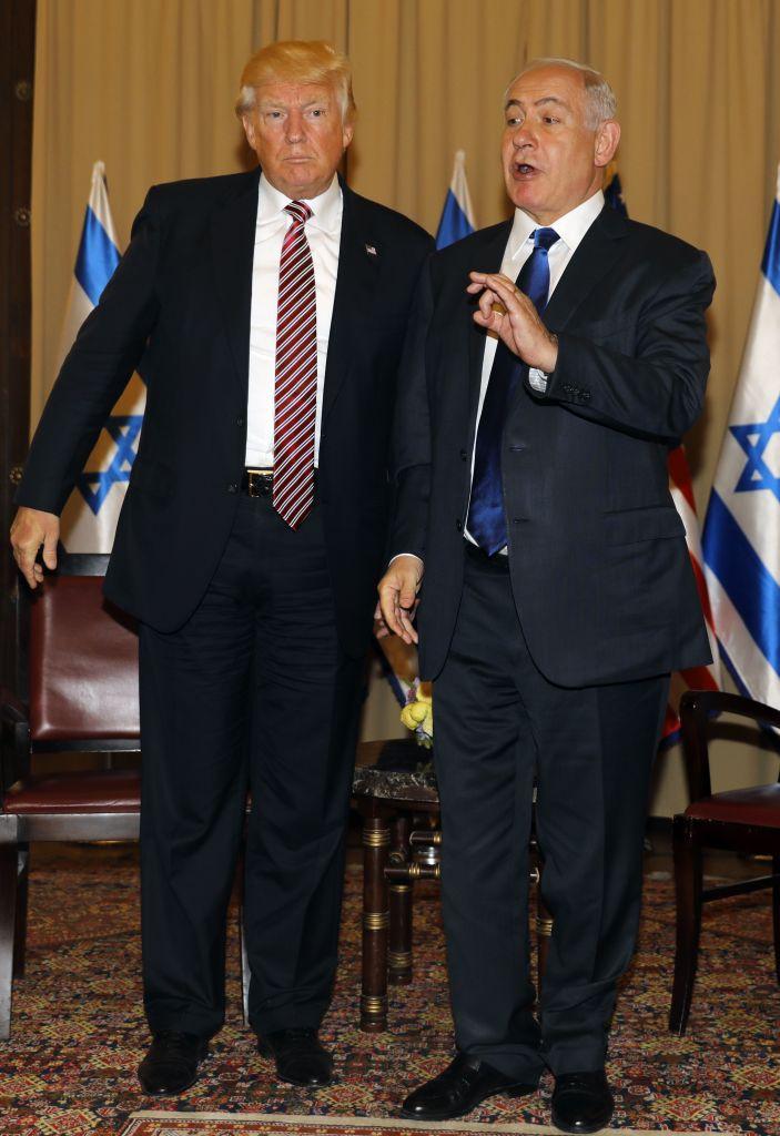 Israel's Prime Minister Benjamin Netanyahu (R) and President Donald Trump during a meeting in Jerusalem on May 22, 2017. (MENAHEM KAHANA/AFP/Getty Images)