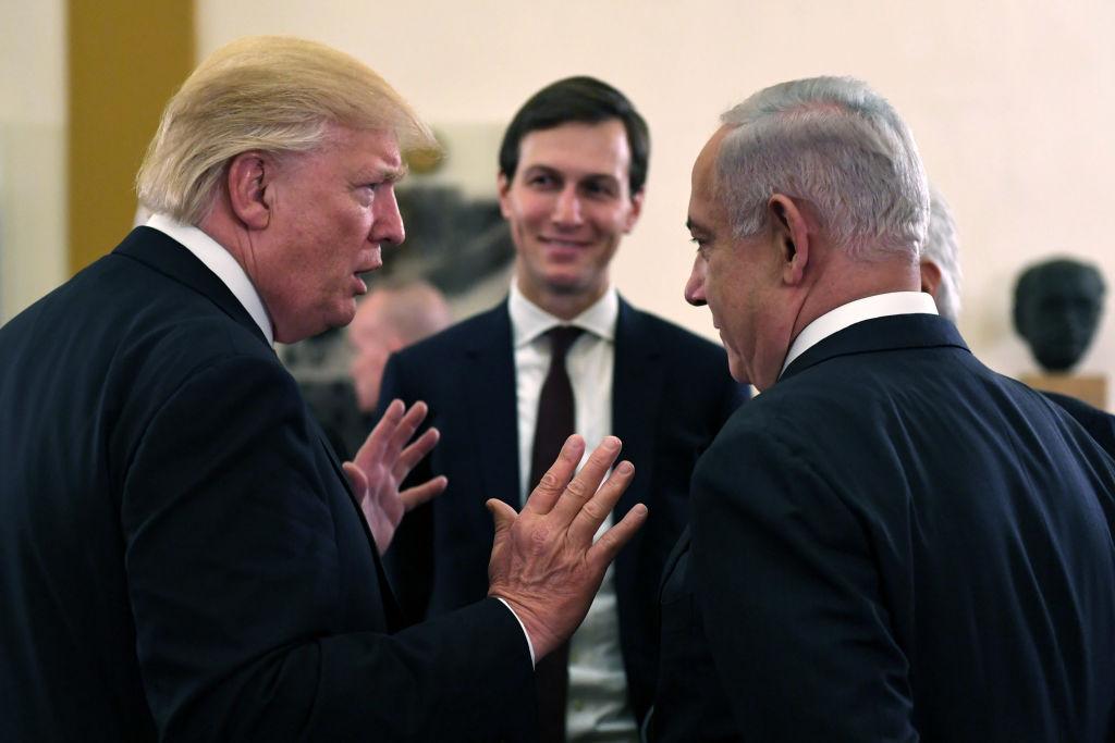 US President Donald J Trump (L) and White House senior adviser Jared Kushner meet with Israel Prime Minister Benjamin Netanyahu (R) at the King David Hotel in Jerusalem, Israel on May 22, 2017. (Kobi Gideon/GPO via Getty Images)