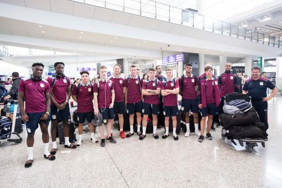 Coaches and players of the Aston Villa Academy football team arrive in Hong Kong on Wednesday May 24 in readiness to compete in the HKFC Citi Soccer Sevens to take place from Friday May 26 to Sunday May 28, 2017. (King Chung Fung/Power Sport Images)